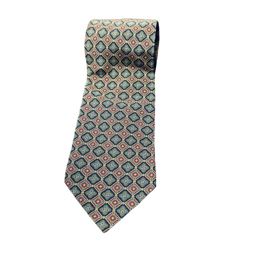 Nick Branson Men's Olive Green Multicolor Geometric Pattern 100% Silk 61.5 in‎